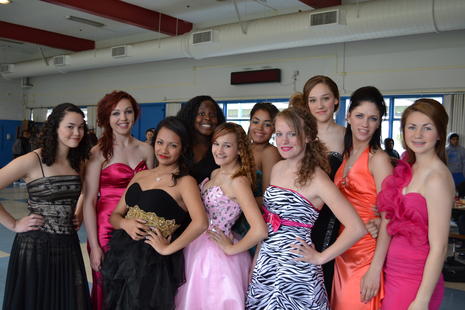 group of female students in dresses